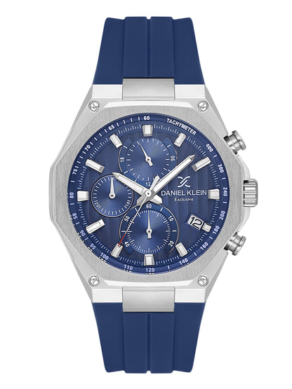 Daniel Klein Analog Dark Blue Round Dial Silver Case Dark Blue Strap Quartz Water-Resistant Wrist Watch for Men Boys DK.1.14258-3