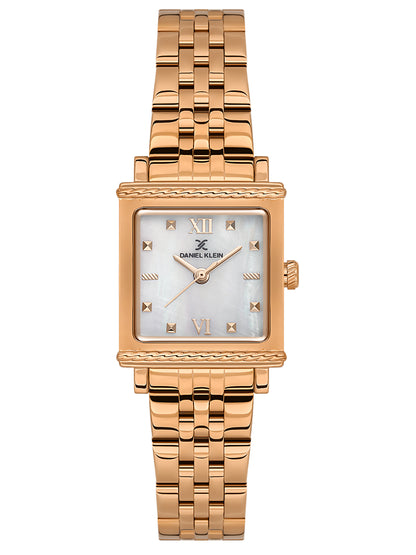 Daniel Klein Analog White Mop Round Dial Pink Rose Gold Case Pink Rose Gold Strap Quartz Water-Resistant Wrist Watch for Women Girls, Ladies DK.1.14168-5