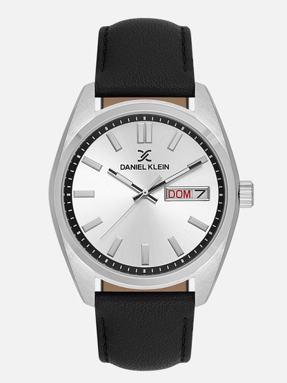 Daniel Klein Analog Silver Round Dial Silver Case Black Strap Quartz Water-Resistant Wrist Watch for Men Boys DK.1.14196-1