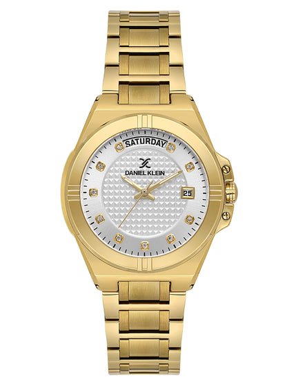 Daniel Klein Analog Silver Round Dial Gold Case Gold Strap Quartz Water-Resistant Wrist Watch for Women Girls, Ladies DK.1.14176-2