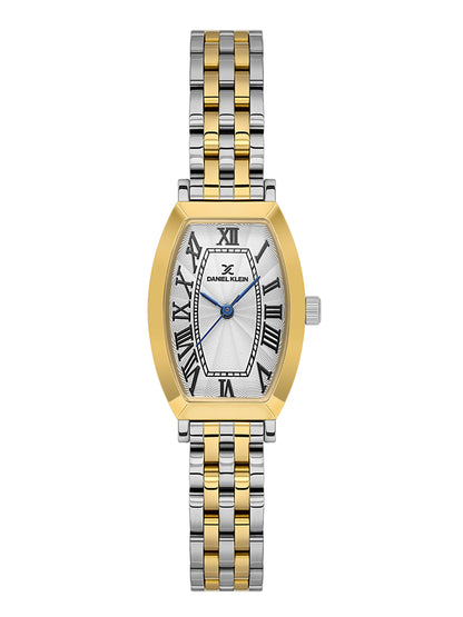 Daniel Klein Analog Silver Round Dial Silver and Gold Case Silver and Gold Strap Quartz Water-Resistant Wrist Watch for Women Girls, Ladies DK.1.14165-4