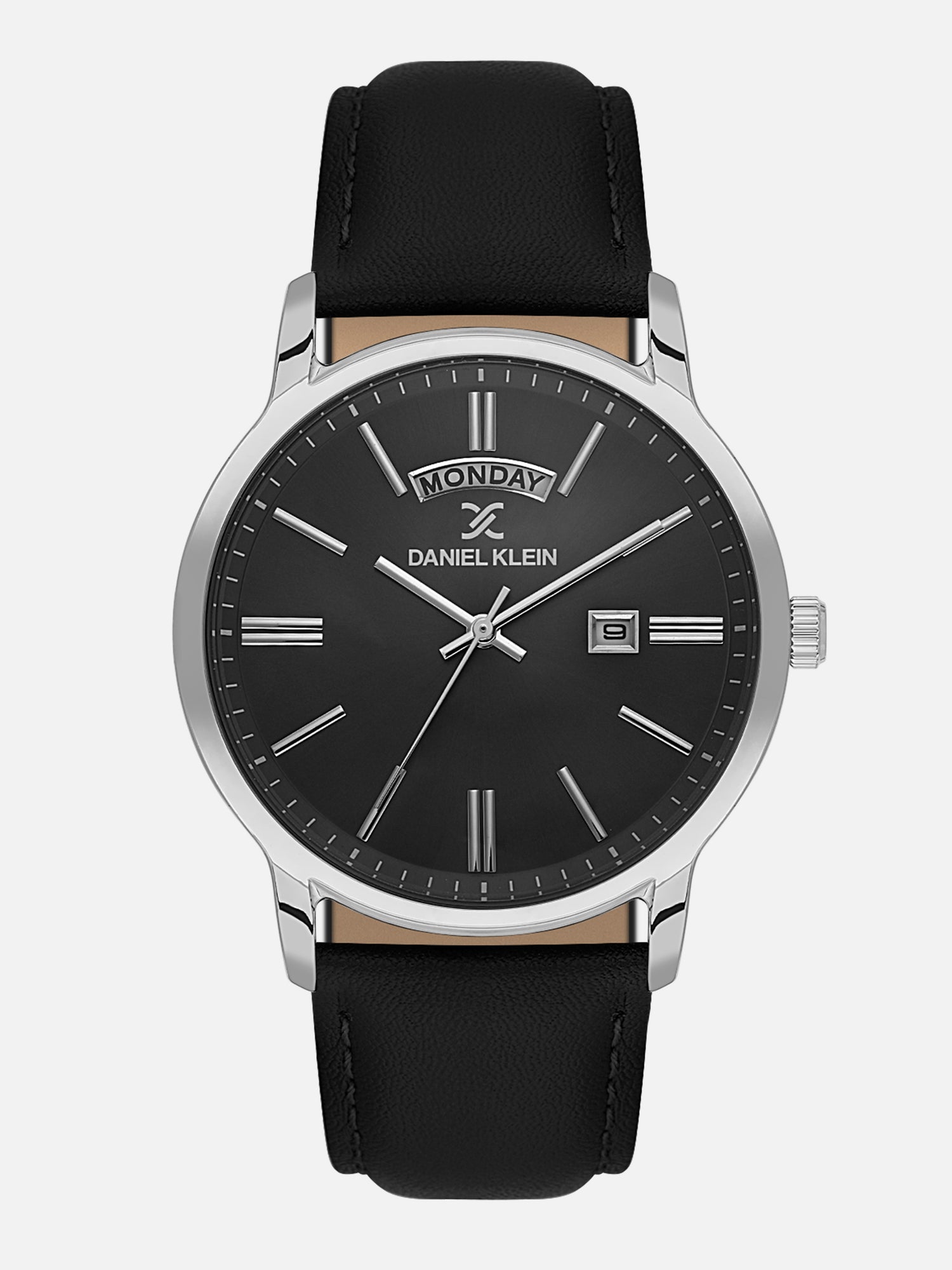Daniel Klein Analog Black Round Dial Silver Case Black Strap Quartz Water-Resistant Wrist Watch for Men Boys DK.6.14204-2