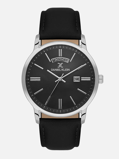 Daniel Klein Analog Black Round Dial Silver Case Black Strap Quartz Water-Resistant Wrist Watch for Men Boys DK.6.14204-2