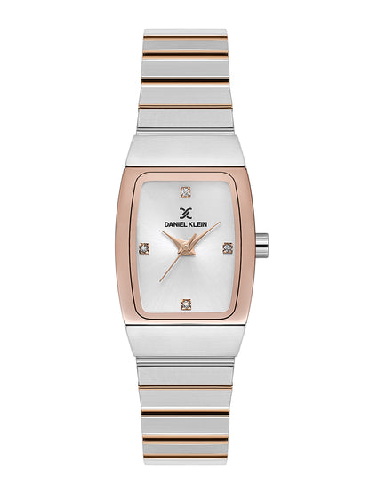 Daniel Klein Analog Silver Round Dial Silver/Rose Gold Case Silver and Rose Gold Strap Quartz Water-Resistant Wrist Watch for Women Girls, Ladies DK.1.14191-6