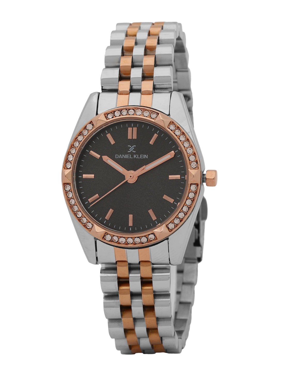 &quot;Daniel Klein Women’s Silver &amp; Rose Bracelet Watch – Royal Green Dial, Dual-Tone Finish &quot;