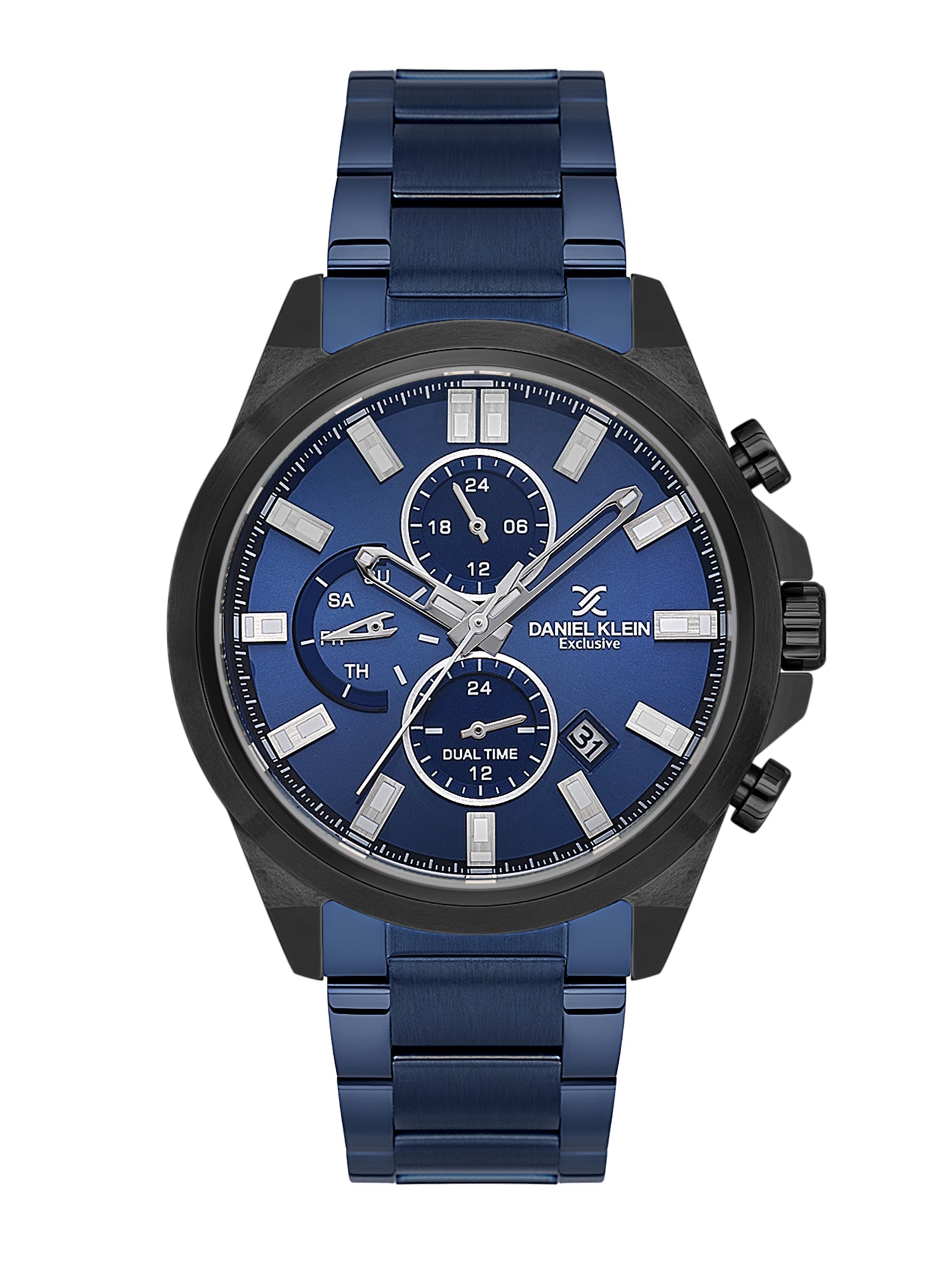 Daniel Klein Analog Blue Round Dial Black Case Blue Strap Quartz Water-Resistant Wrist Watch for Men Boys DK.1.14245-4