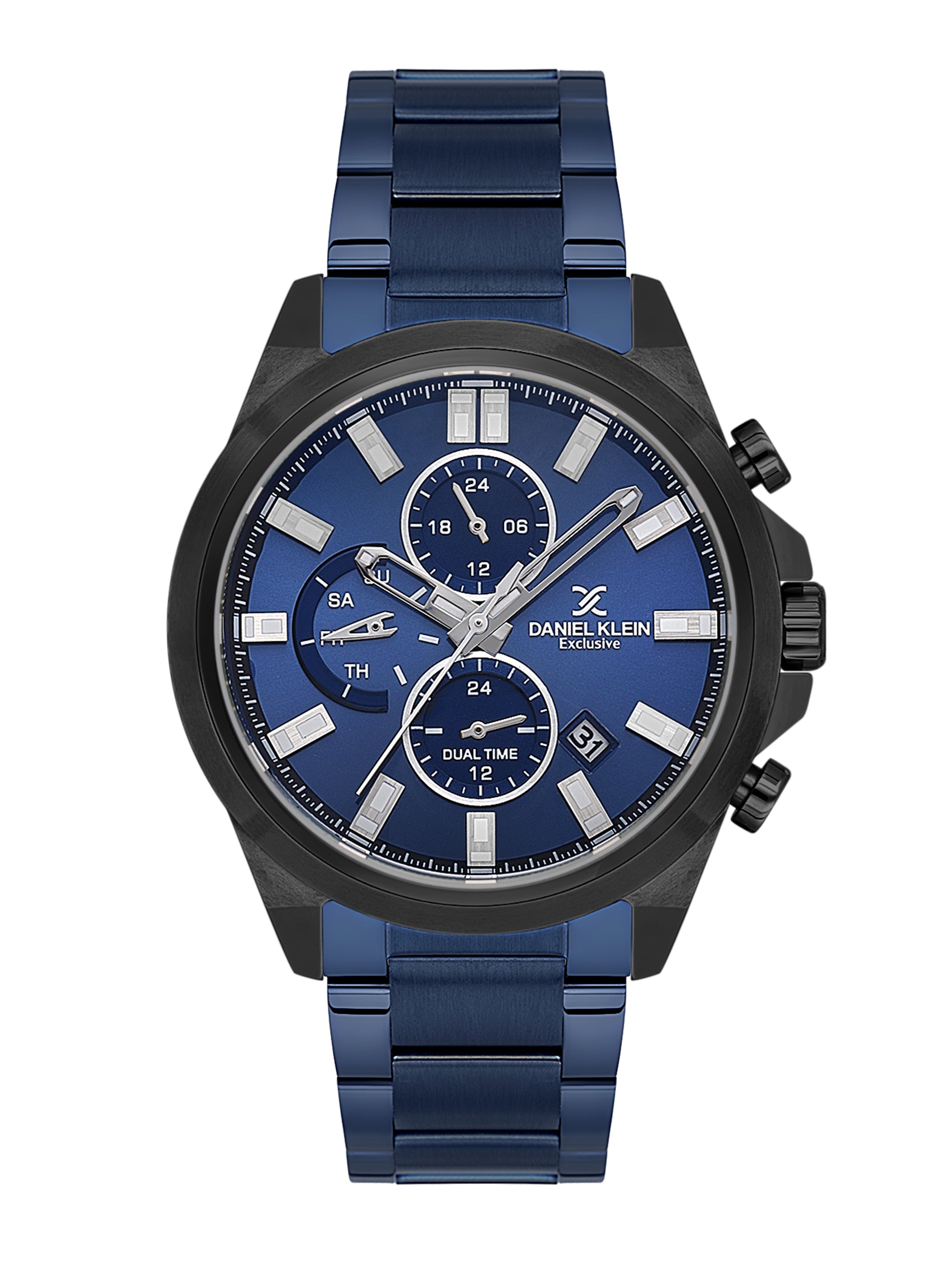 Daniel Klein Analog Blue Round Dial Black Case Blue Strap Quartz Water-Resistant Wrist Watch for Men Boys DK.1.14245-4