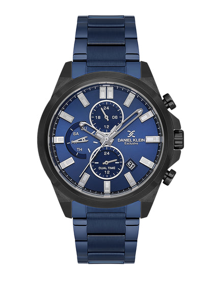 Daniel Klein Analog Blue Round Dial Black Case Blue Strap Quartz Water-Resistant Wrist Watch for Men Boys DK.1.14245-4