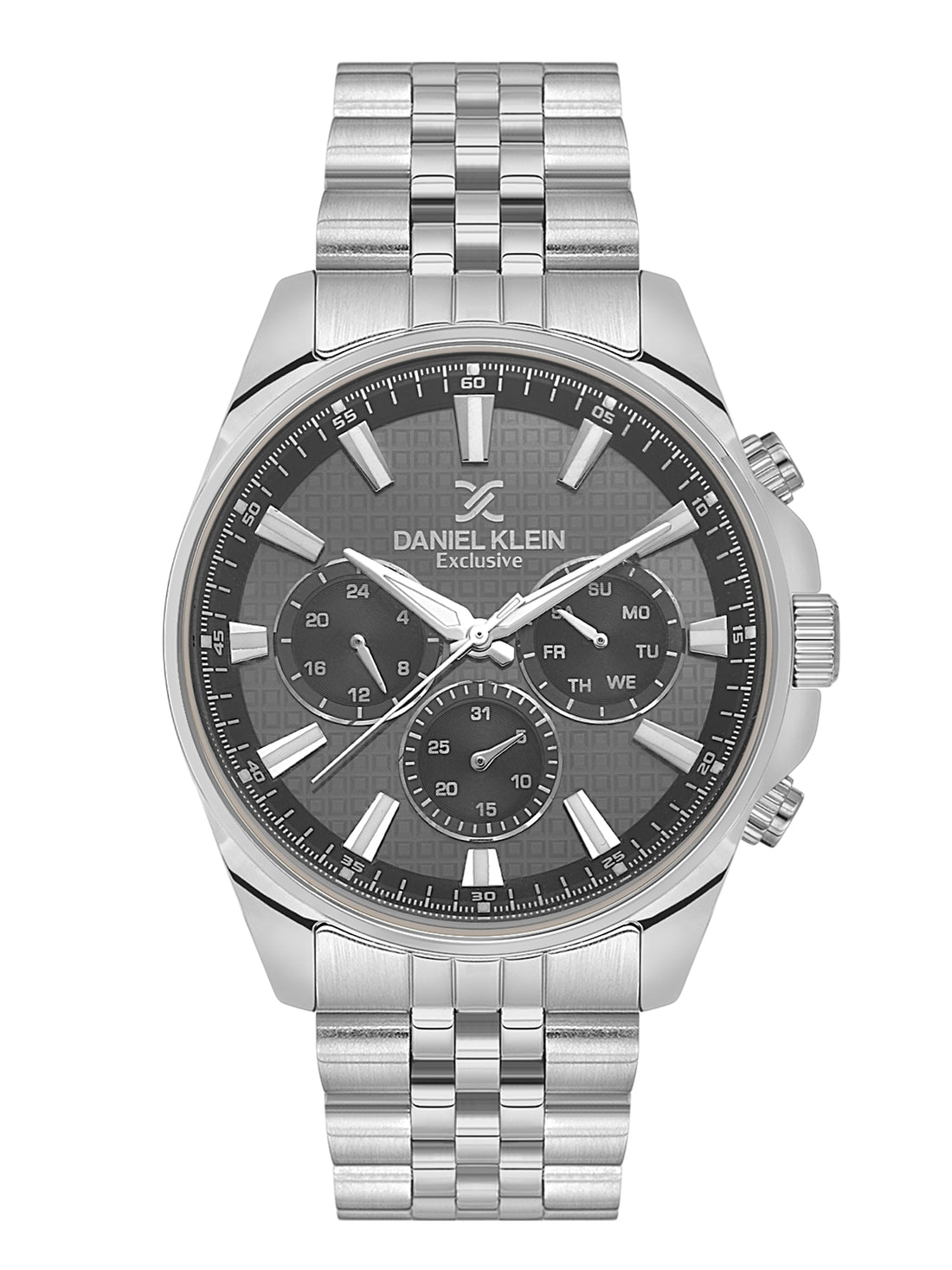 Daniel Klein Analog Gunmetal Round Dial Silver Case Silver Strap Quartz Water-Resistant Wrist Watch for Men Boys DK.1.14240-5