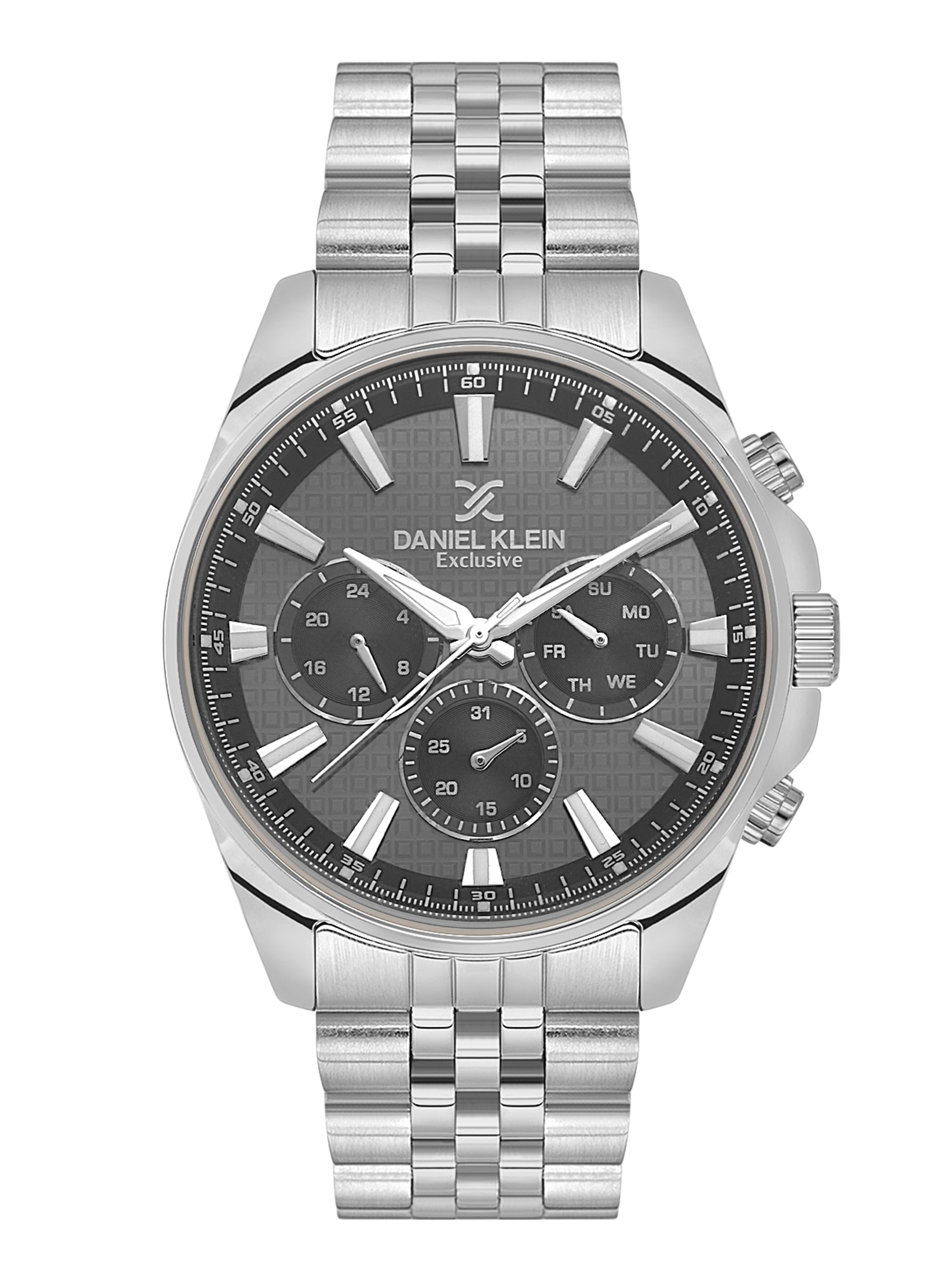Daniel Klein Analog Gunmetal Round Dial Silver Case Silver Strap Quartz Water-Resistant Wrist Watch for Men Boys DK.1.14240-5