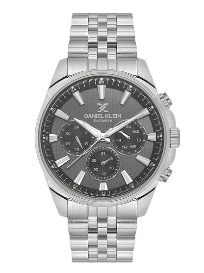 Daniel Klein Analog Gunmetal Round Dial Silver Case Silver Strap Quartz Water-Resistant Wrist Watch for Men Boys DK.1.14240-5