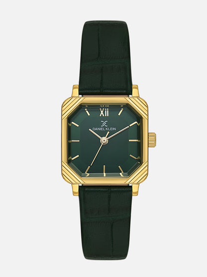 Daniel Klein Analog Dark Green Round Dial Gold Case Dark Green Strap Quartz Water-Resistant Wrist Watch for Women Girls, Ladies DK.1.14154-4