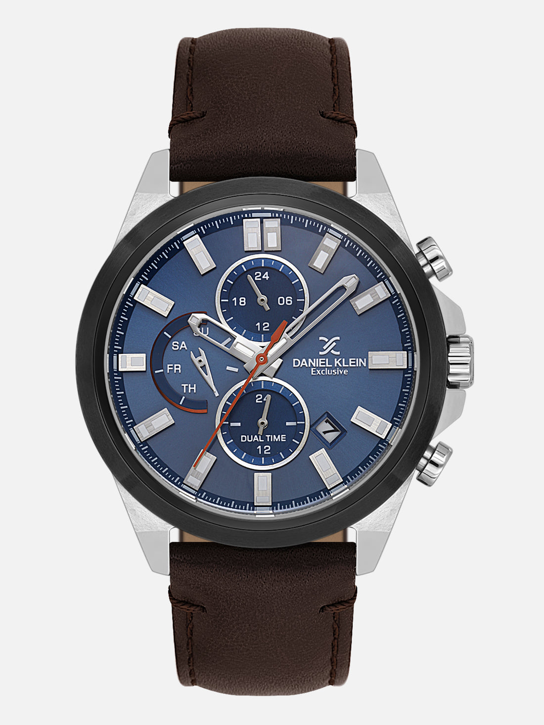 Daniel Klein Analog Blue Round Dial Silver/Gunmetalmetal Case D.Brown Strap Quartz Water-Resistant Wrist Watch for Men Boys DK.1.14244-5