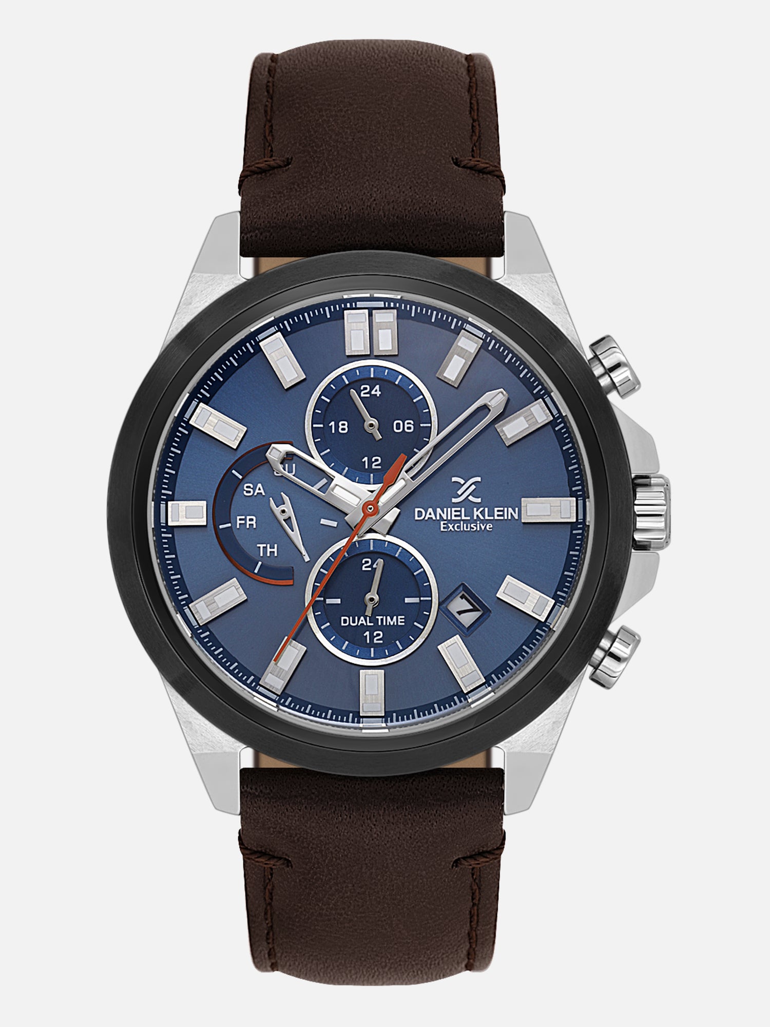 Daniel Klein Analog Blue Round Dial Silver/Gunmetalmetal Case D.Brown Strap Quartz Water-Resistant Wrist Watch for Men Boys DK.1.14244-5