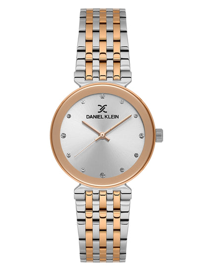 Daniel Klein Analog Silver Round Dial Silver and Rose Gold Case Silver and Rose Gold Strap Quartz Water-Resistant Wrist Watch for Women Girls, Ladies DK.1.14175-6
