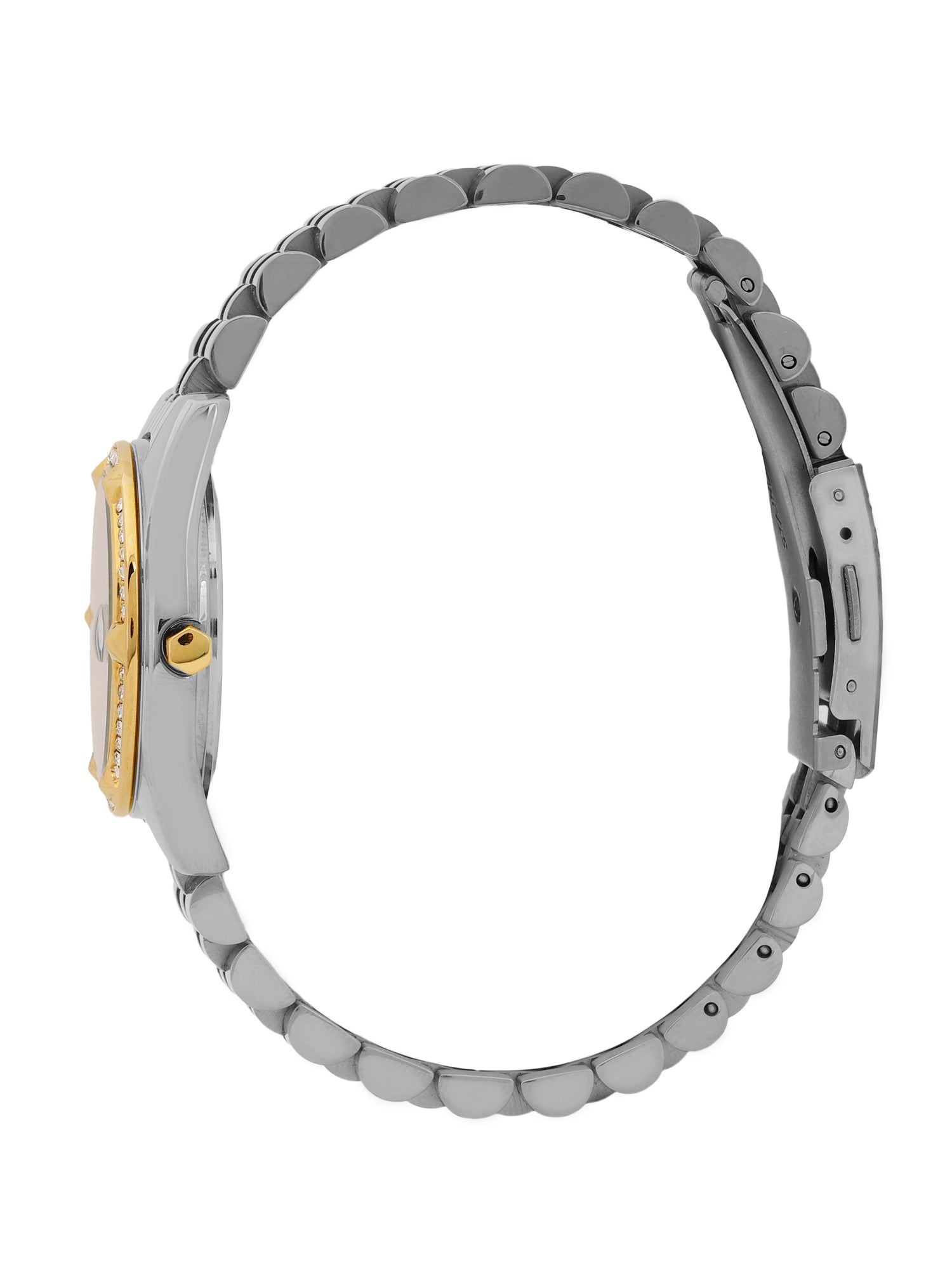 &quot;Daniel Klein Women’s Two-Tone Silver &amp; Gold Bracelet Watch – Elegant White Dial with Stone Bezel &quot;