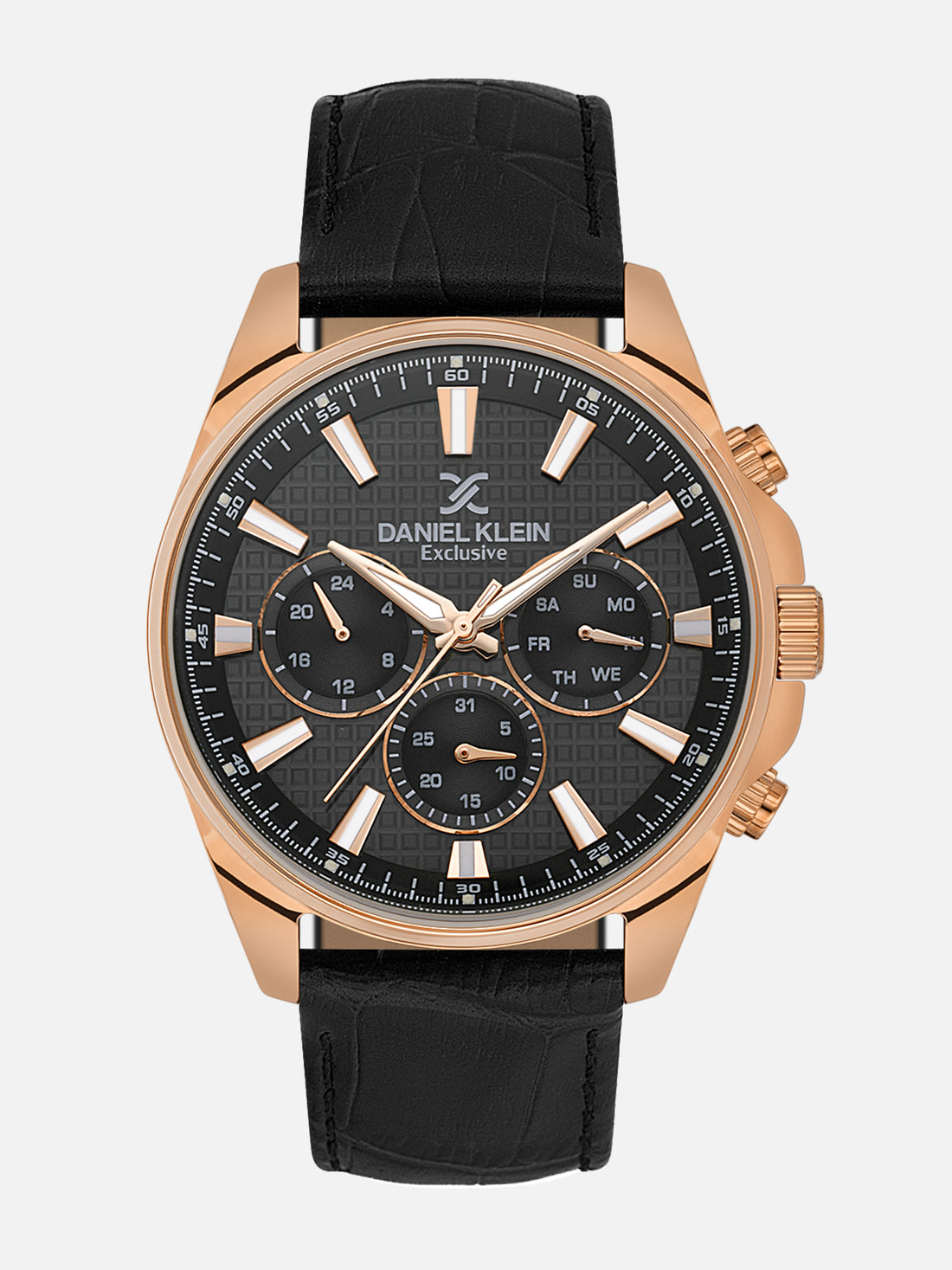 Daniel Klein Analog Black Round Dial Pink Rose Gold Case Black Strap Quartz Water-Resistant Wrist Watch for Men Boys DK.1.14239-5