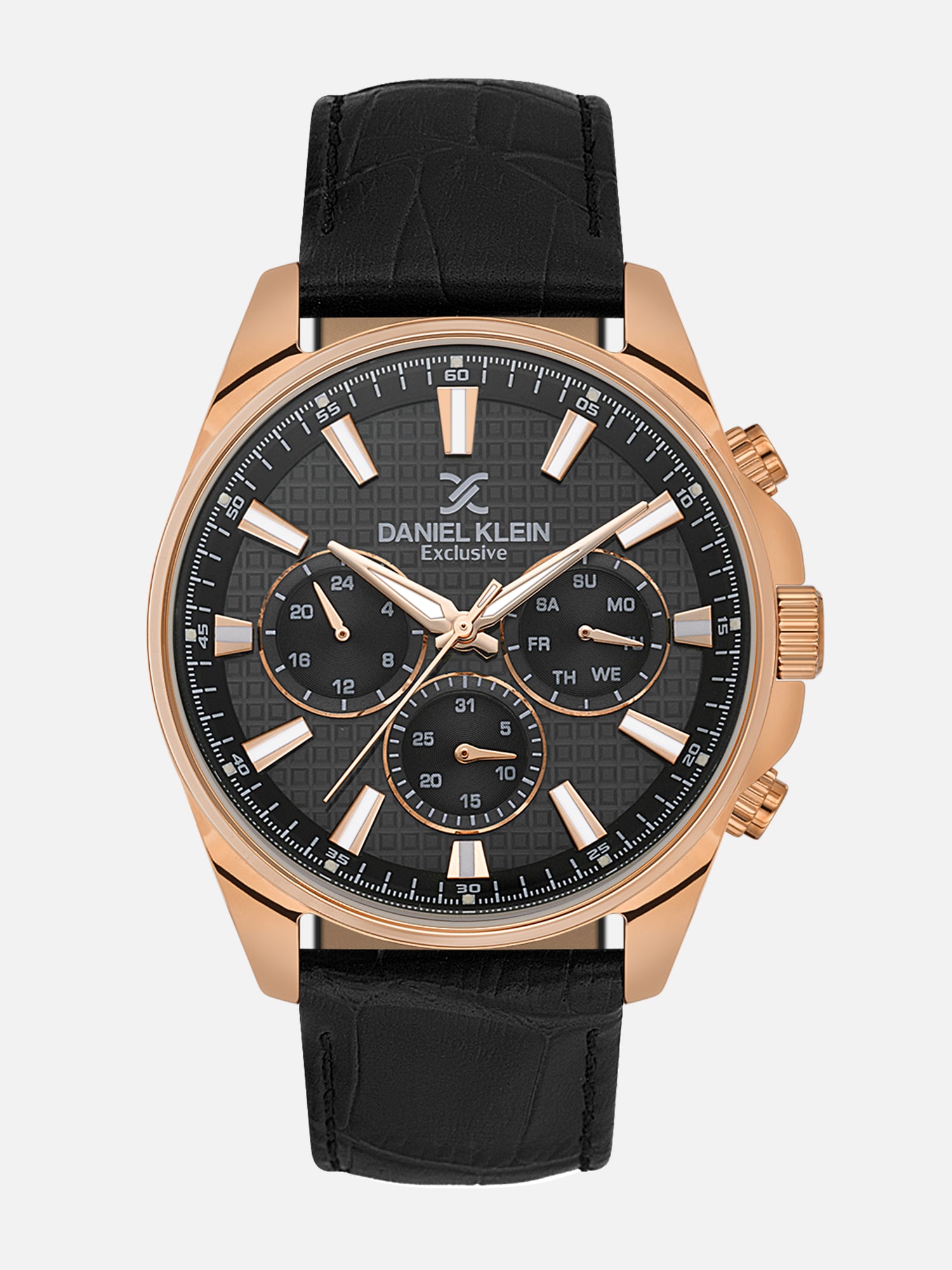 Daniel Klein Analog Black Round Dial Pink Rose Gold Case Black Strap Quartz Water-Resistant Wrist Watch for Men Boys DK.1.14239-5