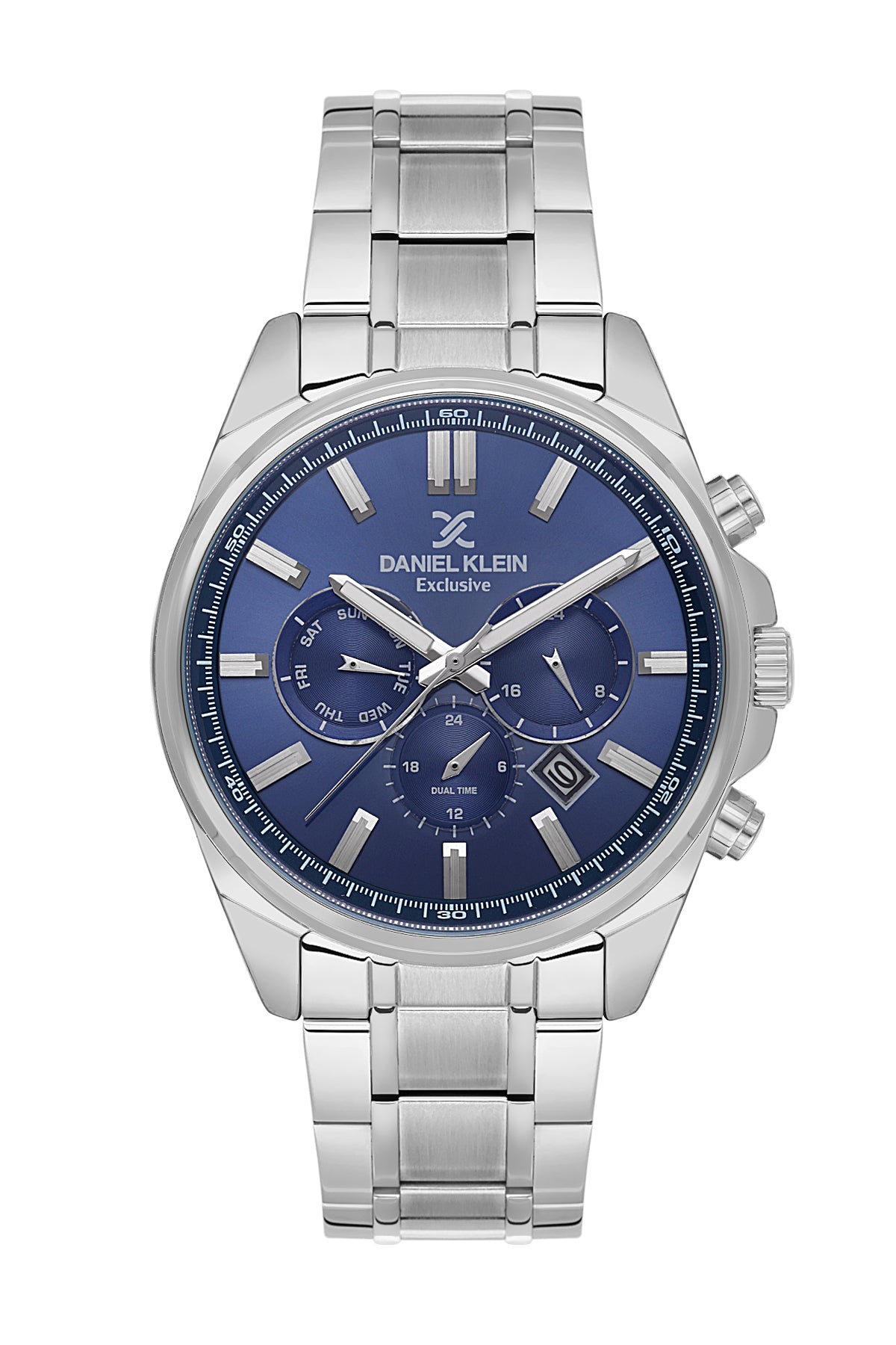 Daniel Klein Analog Dark Blue Round Dial Silver Case Silver Strap Quartz Water-Resistant Wrist Watch for Men Boys DK.6.14261-5