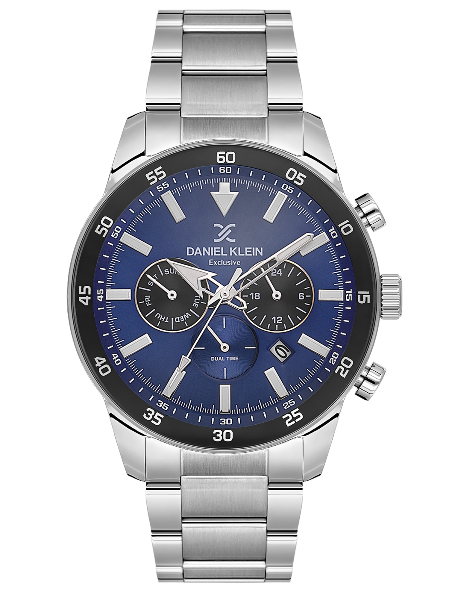 Daniel Klein Analog Dark Blue Round Dial Silver Case Silver Strap Quartz Water-Resistant Wrist Watch for Men Boys DK.1.14256-2