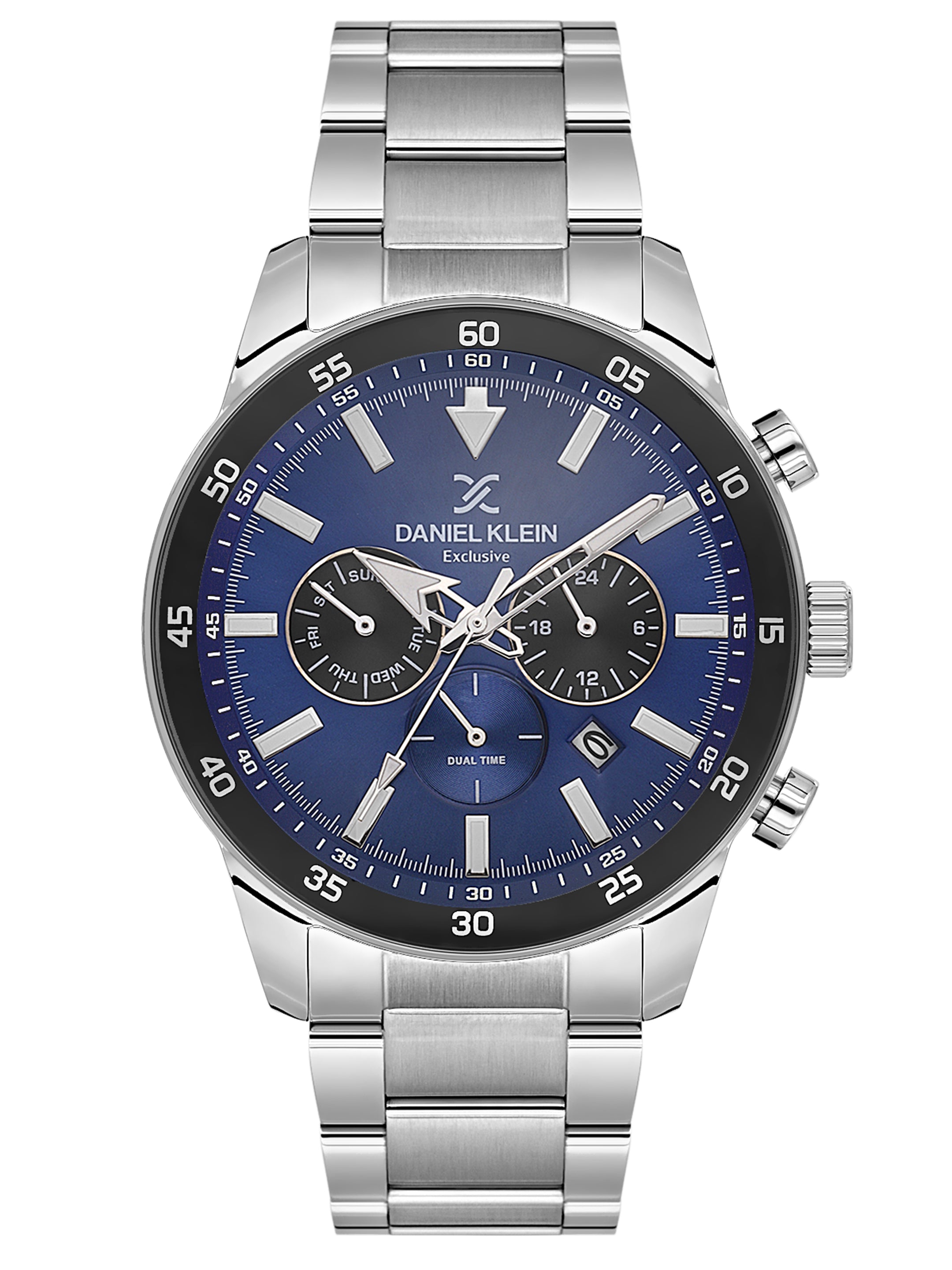 Daniel Klein Analog Dark Blue Round Dial Silver Case Silver Strap Quartz Water-Resistant Wrist Watch for Men Boys DK.1.14256-2