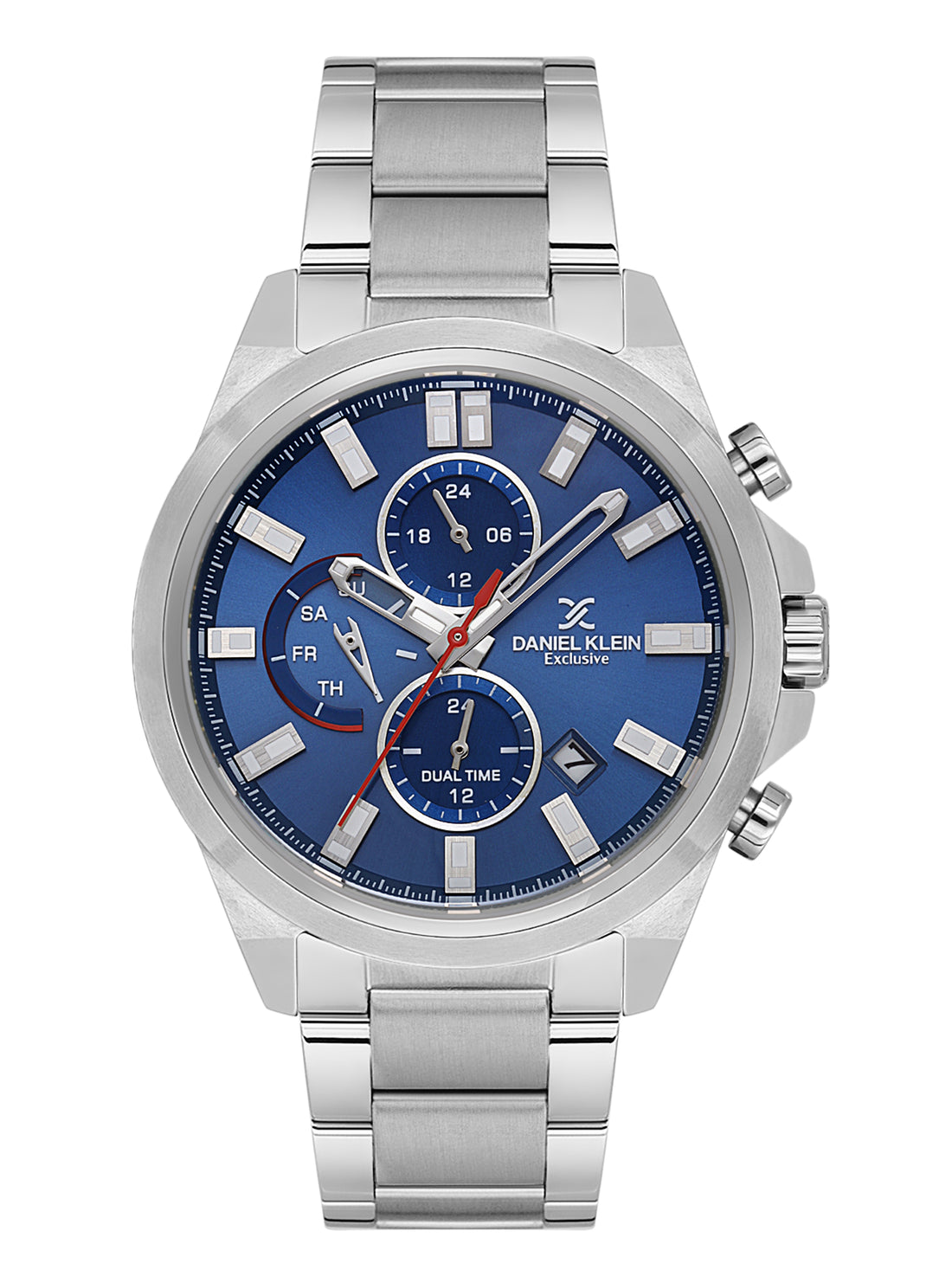 Daniel Klein Analog Dark Blue Round Dial Silver Case Silver Strap Quartz Water-Resistant Wrist Watch for Men Boys DK.1.14245-3