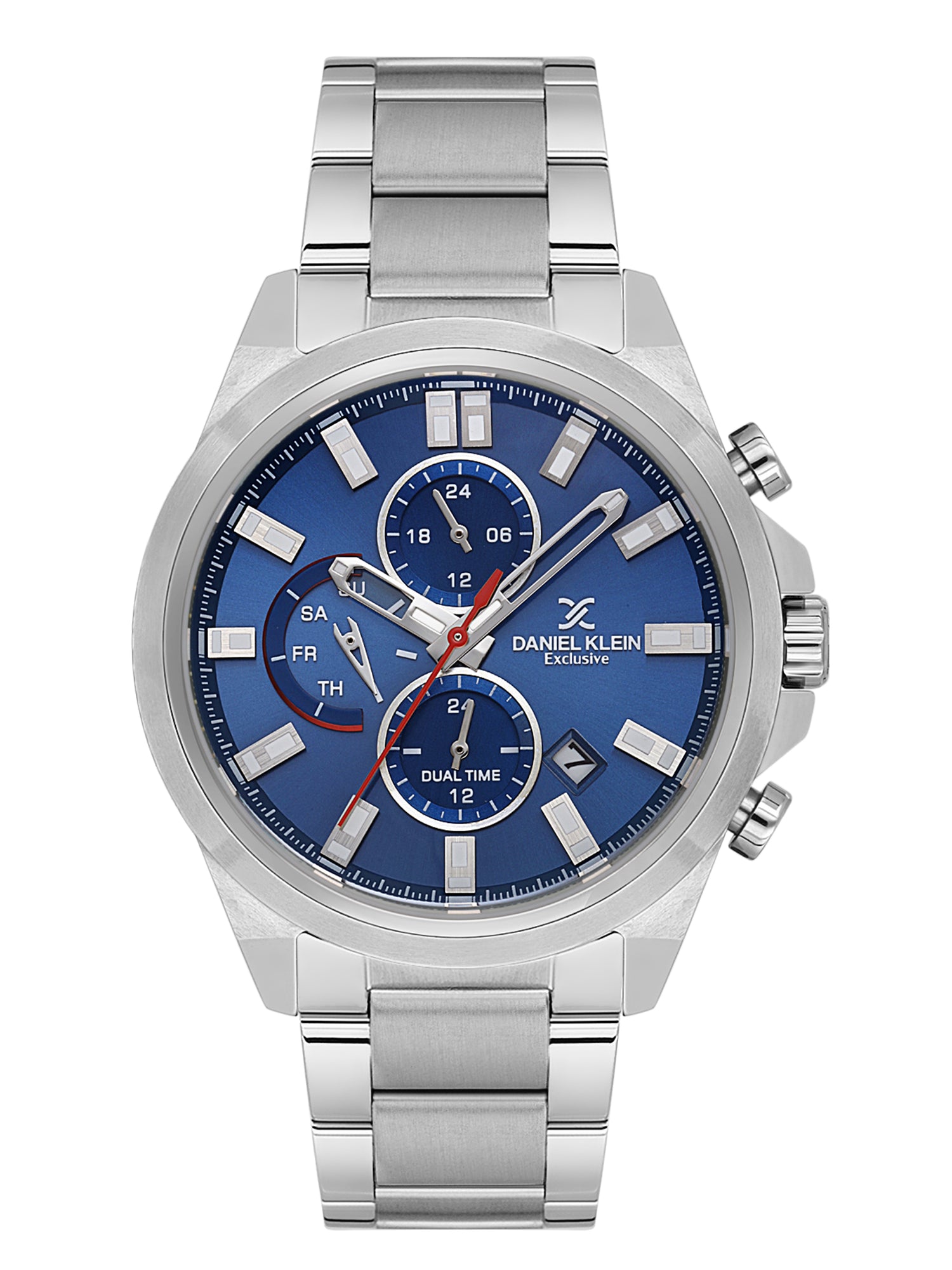 Daniel Klein Analog Dark Blue Round Dial Silver Case Silver Strap Quartz Water-Resistant Wrist Watch for Men Boys DK.1.14245-3