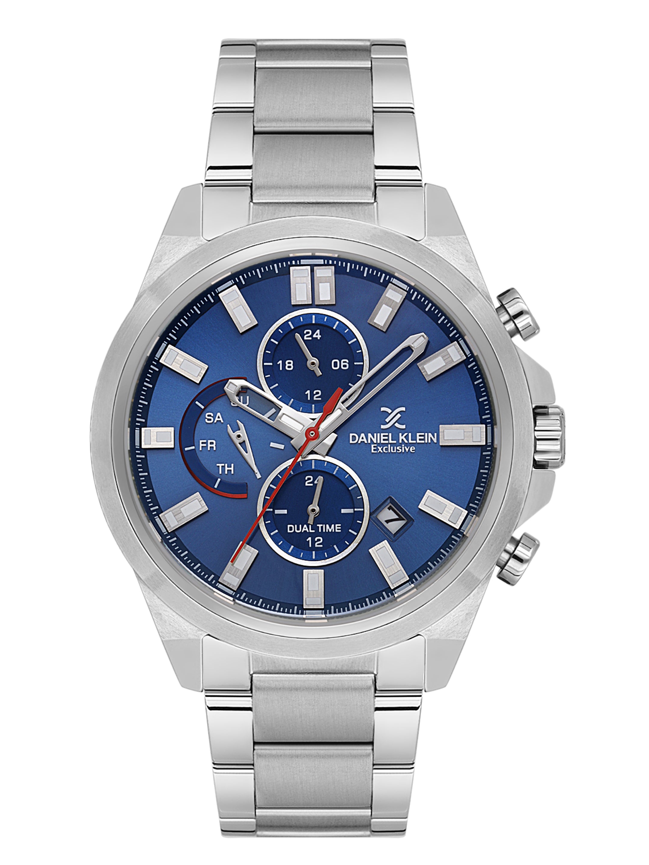 Daniel Klein Analog Dark Blue Round Dial Silver Case Silver Strap Quartz Water-Resistant Wrist Watch for Men Boys DK.1.14245-3
