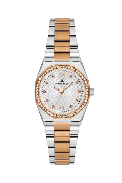Daniel Klein Silver Dial Silver–Rose Gold Strap Women’s Analog Watch DK.1.14099-6