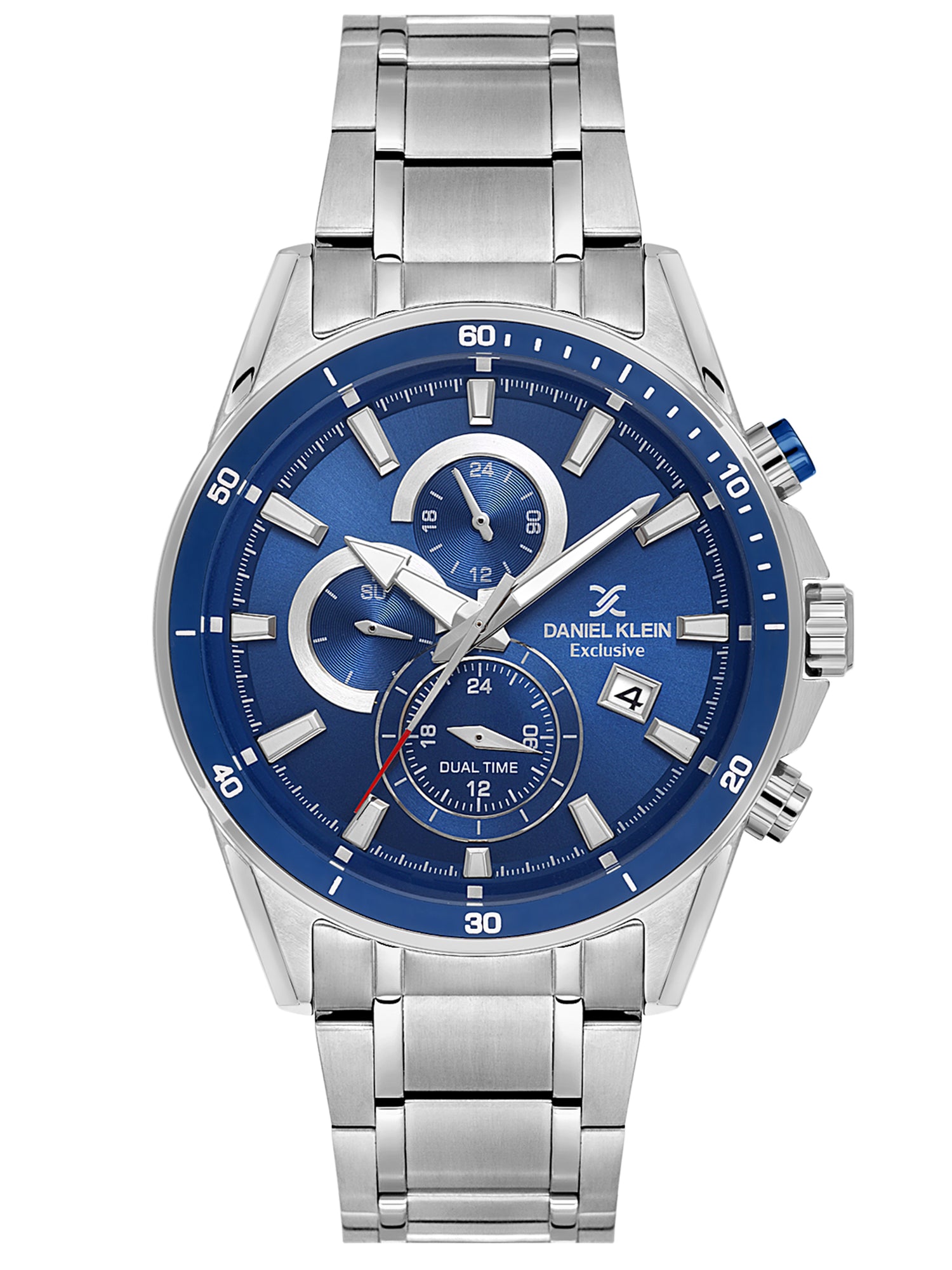Daniel Klein Analog Blue Round Dial Silver Case Silver Strap Quartz Water-Resistant Wrist Watch for Men Boys DK.1.14247-3