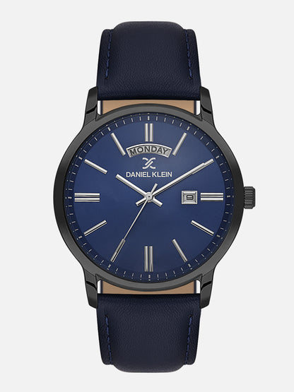 Daniel Klein Analog Blue Round Dial Black Case Blue Strap Quartz Water-Resistant Wrist Watch for Men Boys DK.6.14204-5