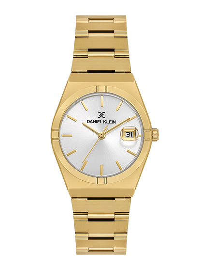 Daniel Klein Analog Silver Round Dial Gold Case Gold Strap Quartz Water-Resistant Wrist Watch for Women Girls, Ladies DK.1.14170-3