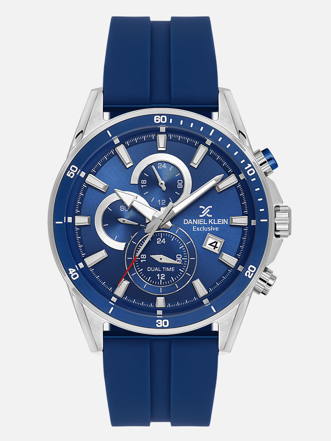 Daniel Klein Analog Dark Blue Round Dial Silver Case Dark Blue Strap Quartz Water-Resistant Wrist Watch for Men Boys DK.1.14246-3