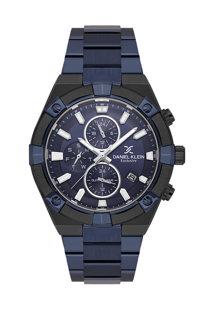 Daniel Klein Analog Blue Round Dial Black Case Blue Strap Quartz Water-Resistant Wrist Watch for Men Boys DK.1.14242-5