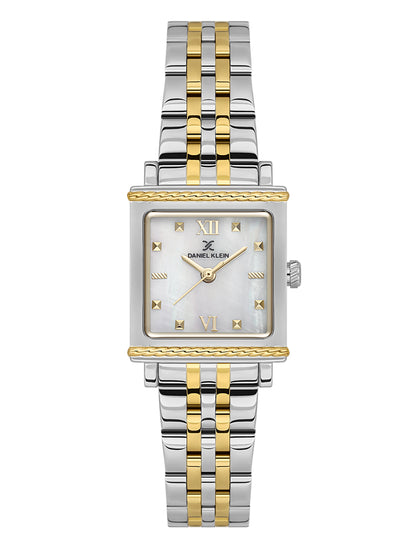 Daniel Klein Analog White Mop Round Dial Silver and Gold Case Silver and Gold Strap Quartz Water-Resistant Wrist Watch for Women Girls, Ladies DK.1.14168-3