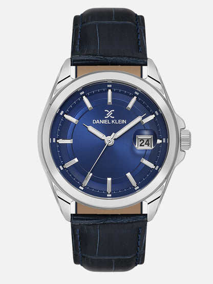 Daniel Klein Analog Dark Blue Round Dial Silver Case Dark Blue Strap Quartz Water-Resistant Wrist Watch for Men Boys DK.6.14206-2