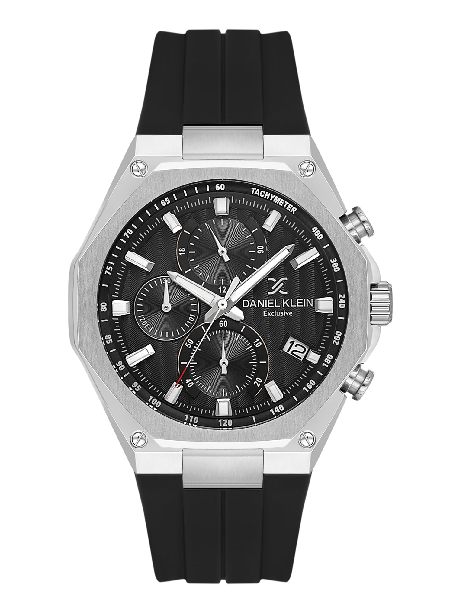 Daniel Klein Analog Black Round Dial Silver Case Black Strap Quartz Water-Resistant Wrist Watch for Men Boys DK.1.14258-2