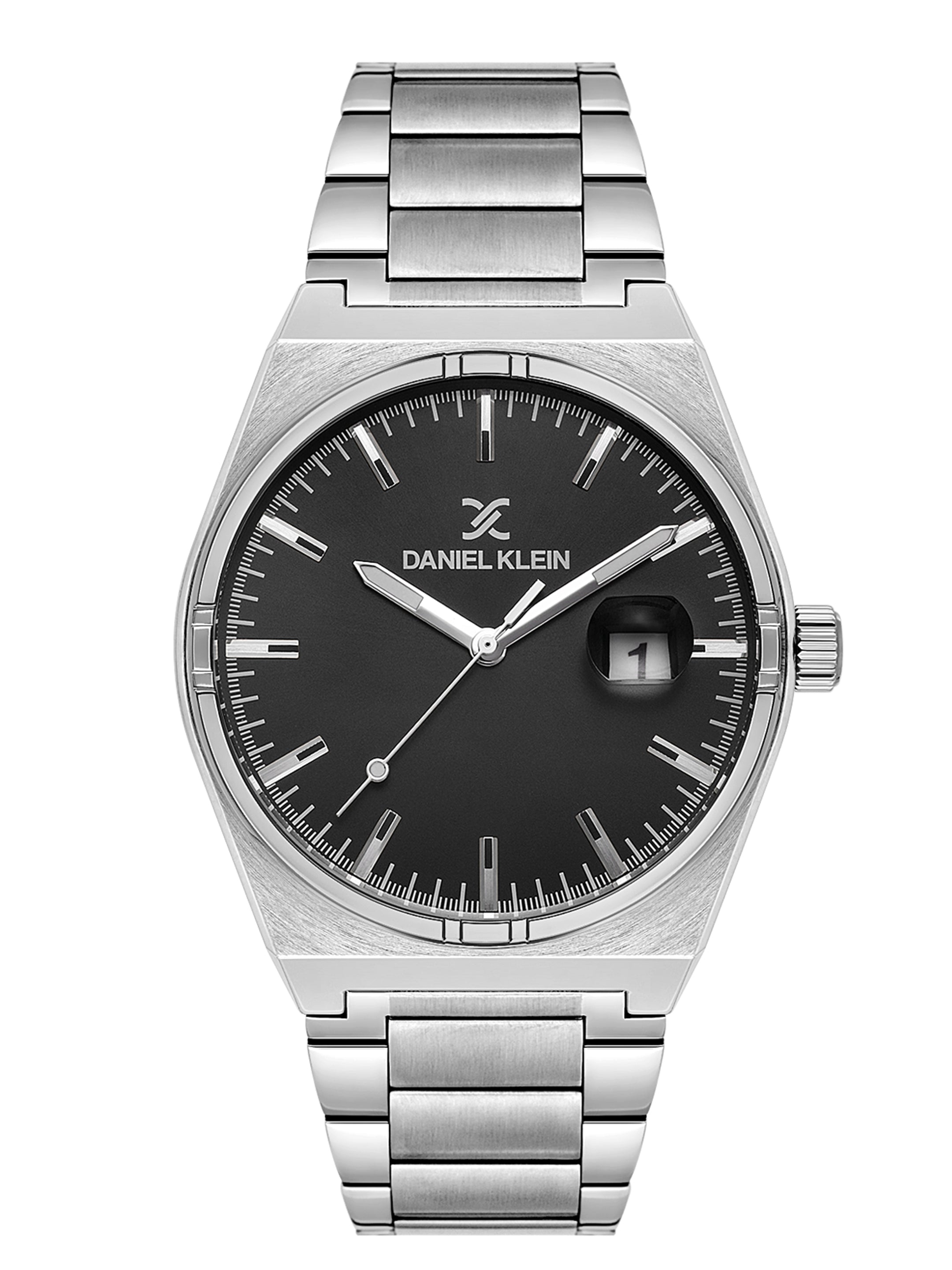 Daniel Klein Analog Black Round Dial Silver Case Silver Strap Quartz Water-Resistant Wrist Watch for Men Boys DK.1.14192-2