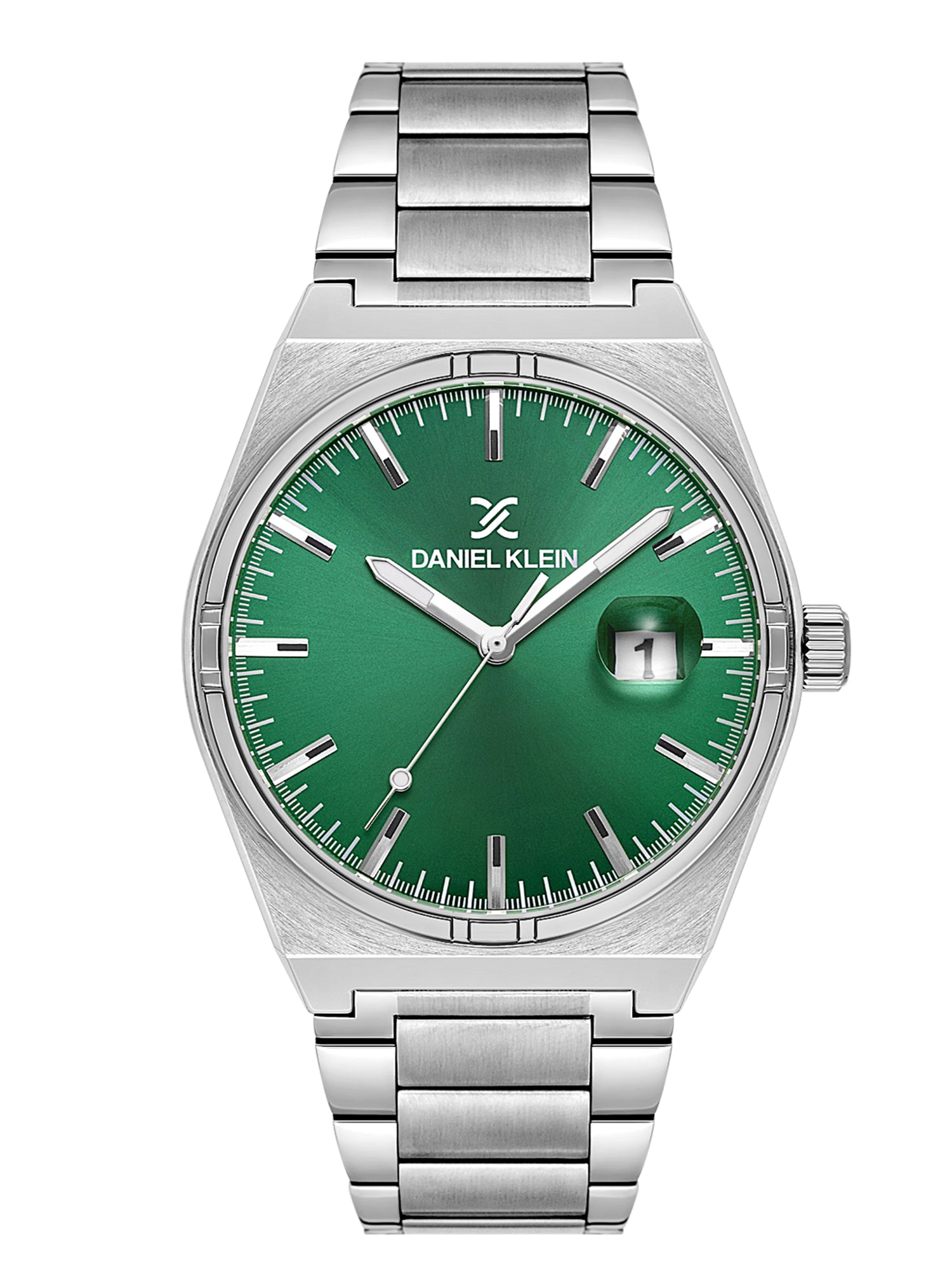 Daniel Klein Analog Dark Green Round Dial Silver Case Silver Strap Quartz Water-Resistant Wrist Watch for Men Boys DK.1.14192-3