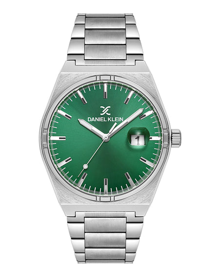 Daniel Klein Analog Dark Green Round Dial Silver Case Silver Strap Quartz Water-Resistant Wrist Watch for Men Boys DK.1.14192-3