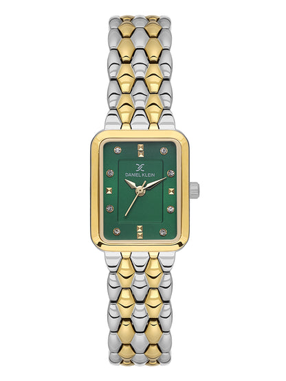 Daniel Klein Analog Dark Green Round Dial Silver and Gold Case Silver and Gold Strap Quartz Water-Resistant Wrist Watch for Women Girls, Ladies DK.1.14158-4