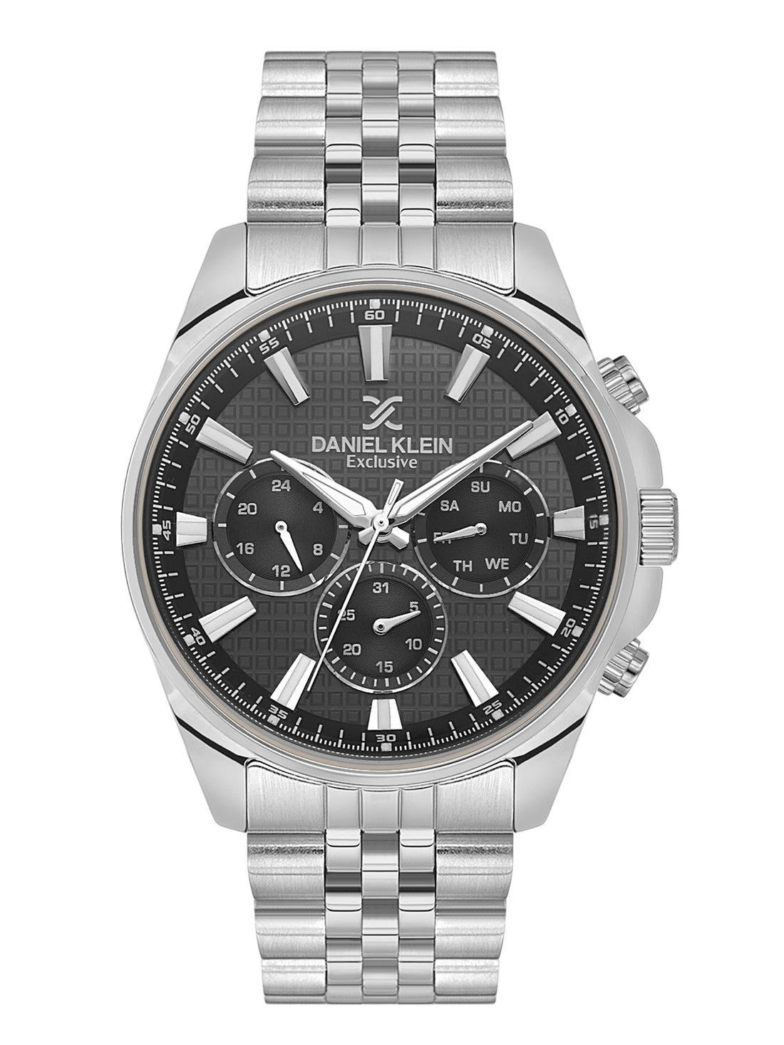 Daniel Klein Analog Black Round Dial Silver Case Silver Strap Quartz Water-Resistant Wrist Watch for Men Boys DK.1.14240-1