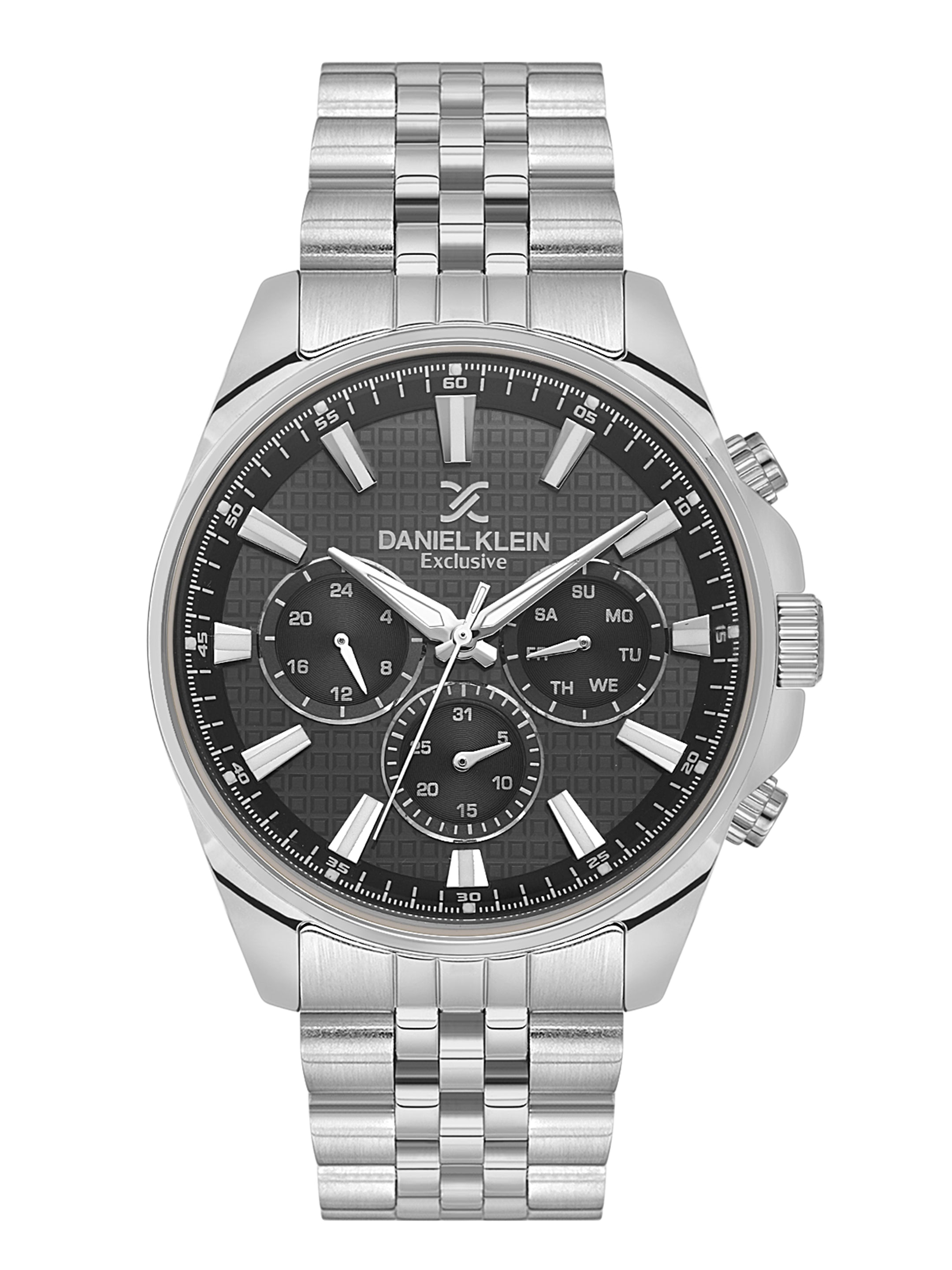 Daniel Klein Analog Black Round Dial Silver Case Silver Strap Quartz Water-Resistant Wrist Watch for Men Boys DK.1.14240-1