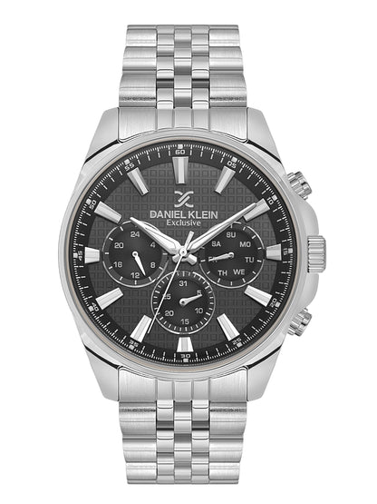 Daniel Klein Analog Black Round Dial Silver Case Silver Strap Quartz Water-Resistant Wrist Watch for Men Boys DK.1.14240-1