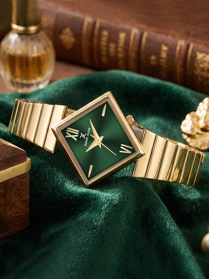 Daniel Klein Women Analog Watch | Gold Case | Green Dial | Gold Strap | 30 mm | Water Resistant 3 ATM | DK.20.10010-3