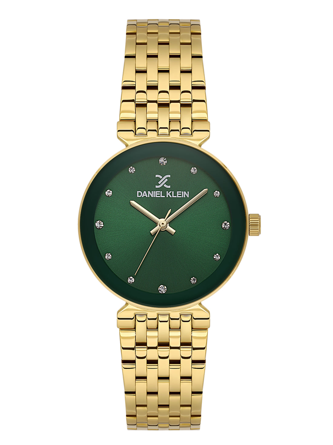 Daniel Klein Analog Dark Green Round Dial Gold Case Gold Strap Quartz Water-Resistant Wrist Watch for Women Girls, Ladies DK.1.14175-4