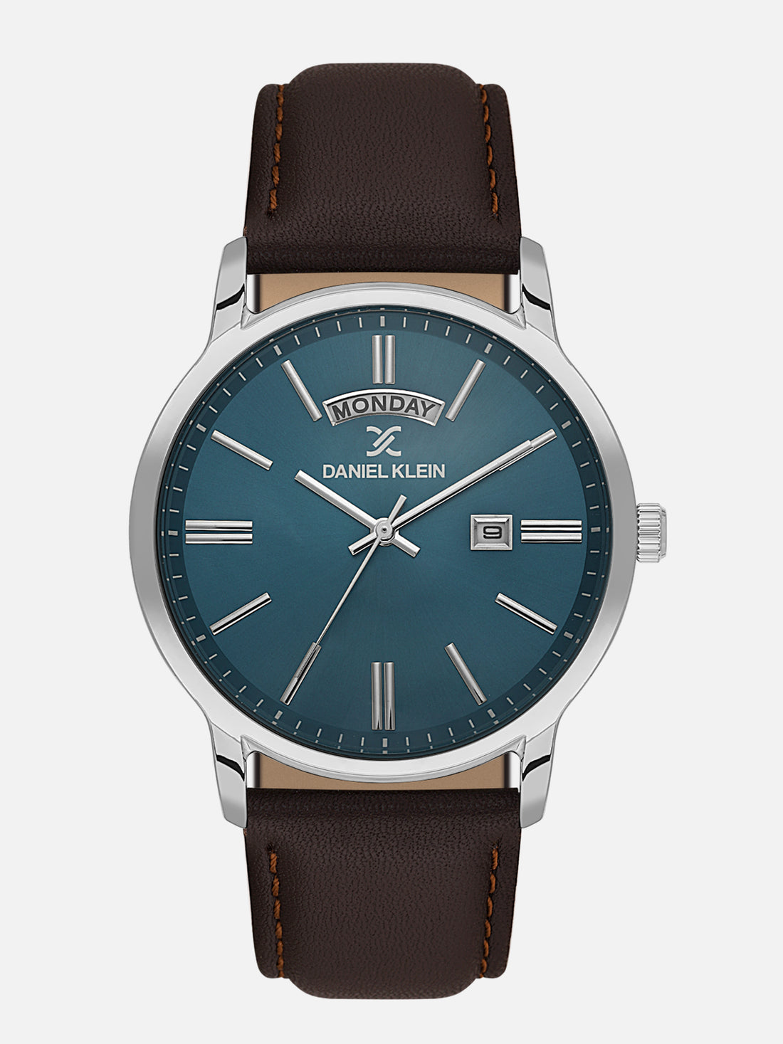 Daniel Klein Analog Blue Round Dial Silver Case D.Brown Strap Quartz Water-Resistant Wrist Watch for Men Boys DK.6.14204-3