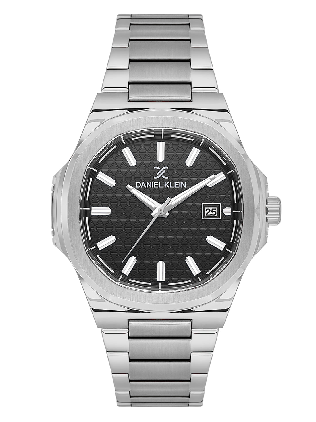 Daniel Klein Analog Black Round Dial Silver Case Silver Strap Quartz Water-Resistant Wrist Watch for Men Boys DK.1.14201-2