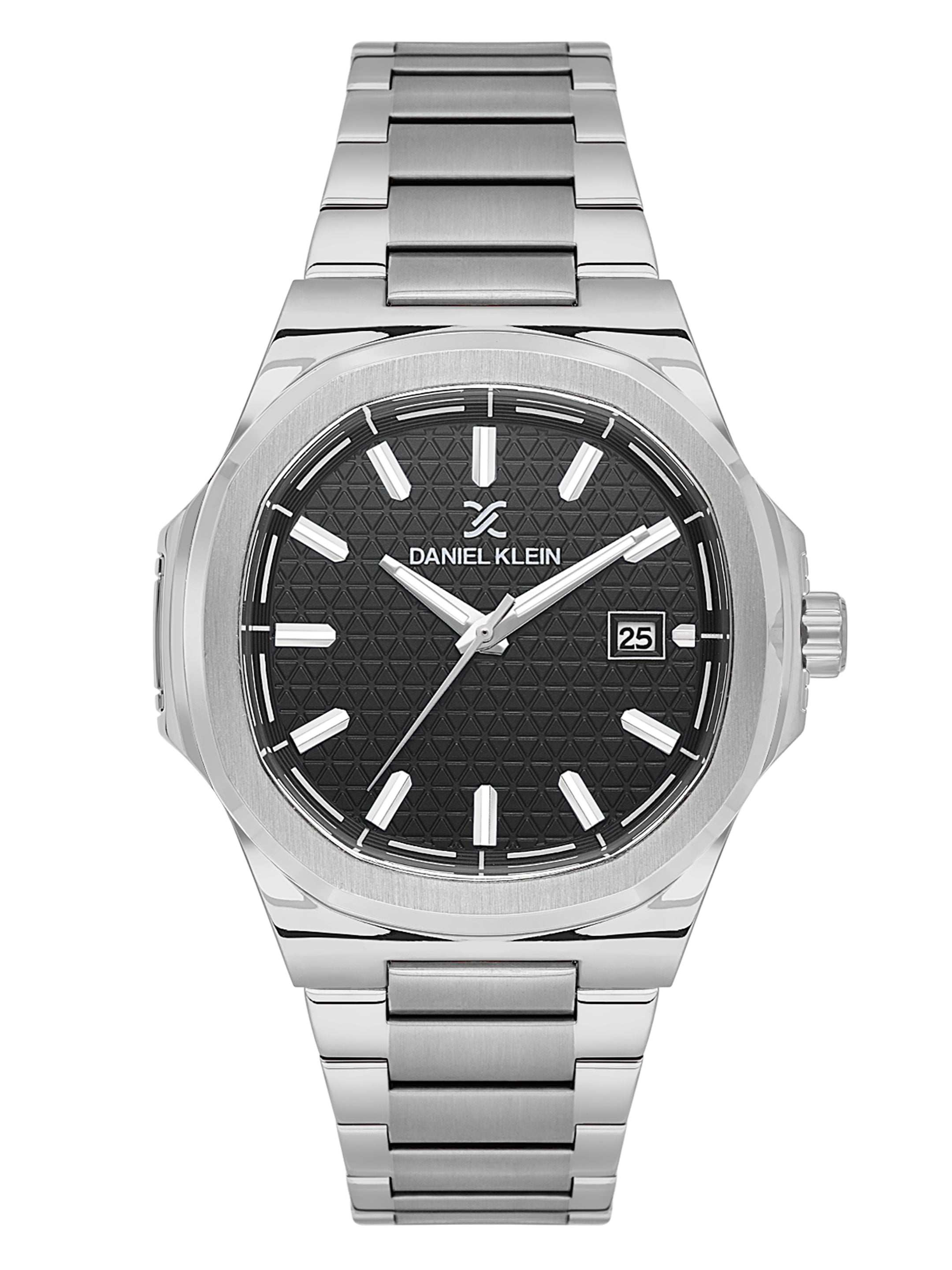 Daniel Klein Analog Black Round Dial Silver Case Silver Strap Quartz Water-Resistant Wrist Watch for Men Boys DK.1.14201-2