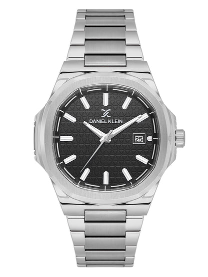Daniel Klein Analog Black Round Dial Silver Case Silver Strap Quartz Water-Resistant Wrist Watch for Men Boys DK.1.14201-2